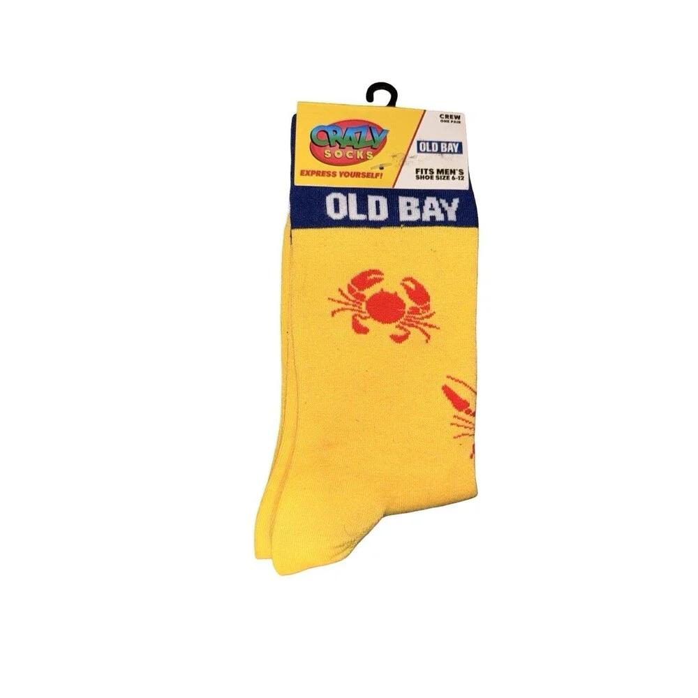 Old Bay Crew Socks Men’s 6-12 Crab Novelty Yellow Crazy Socks 1 Pair NWT